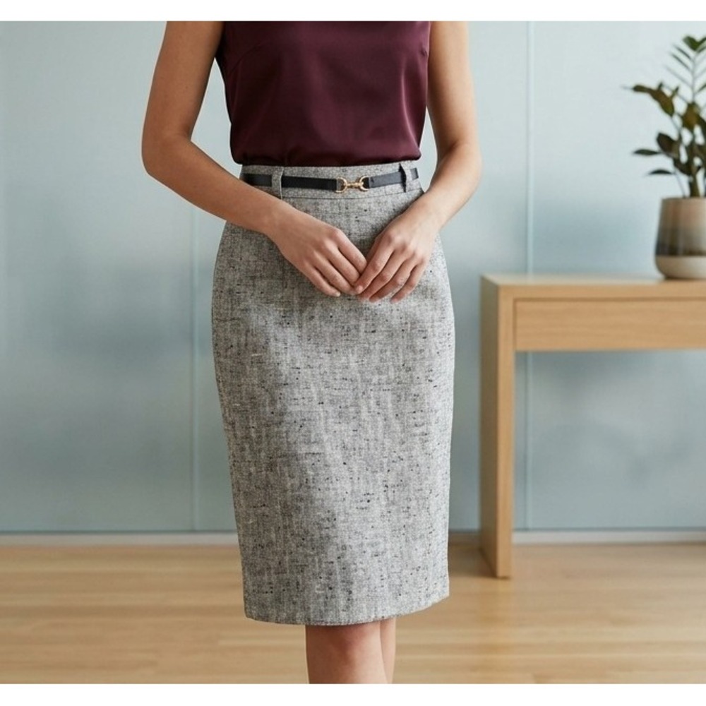 Max Mara 2 Silk Hemp Blend Grey Tweed Pencil Skirt Made in Italy Old Money